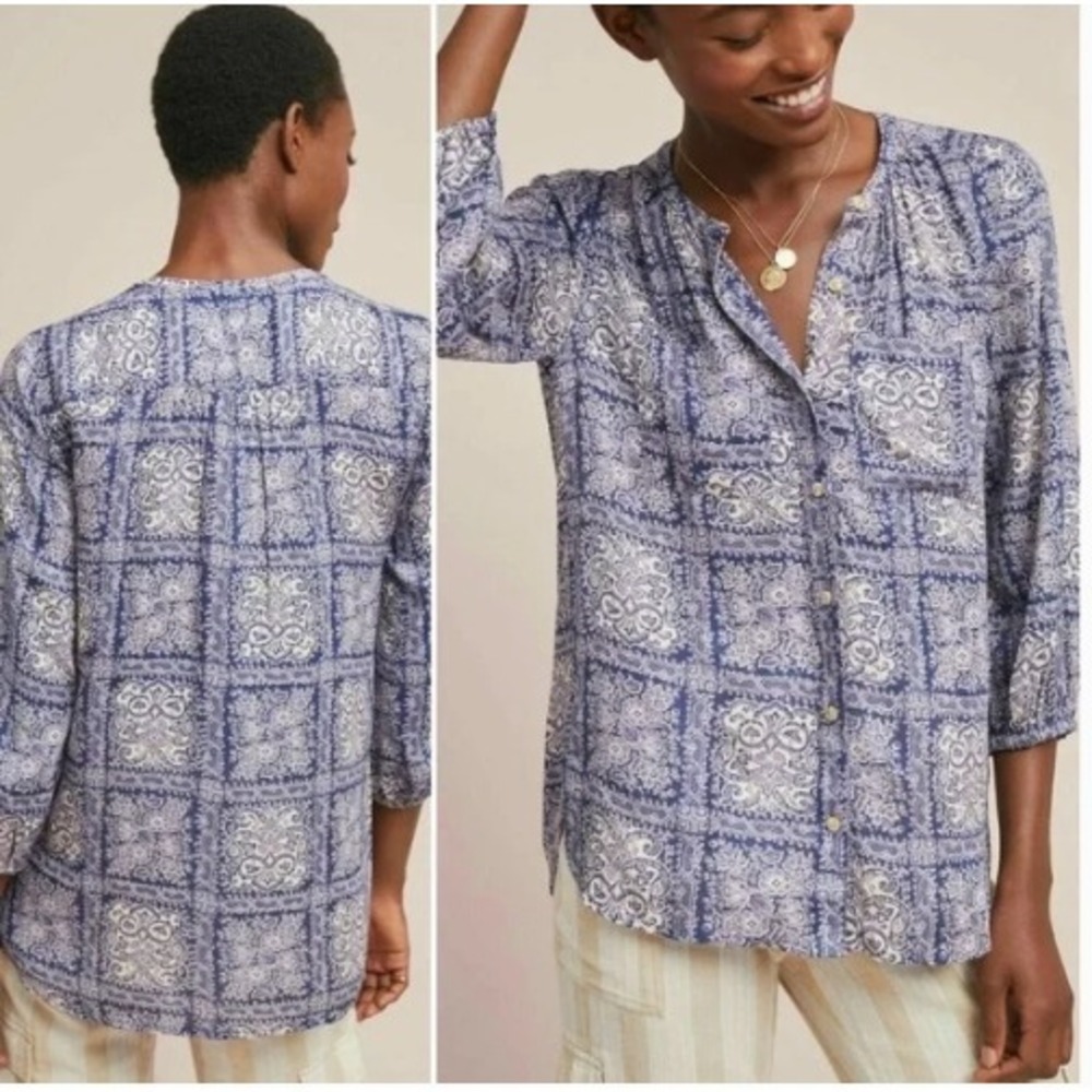 AKEMI‎ + KIN Anthropologie Coconino Printed Top Button Up Boho Flowy Small